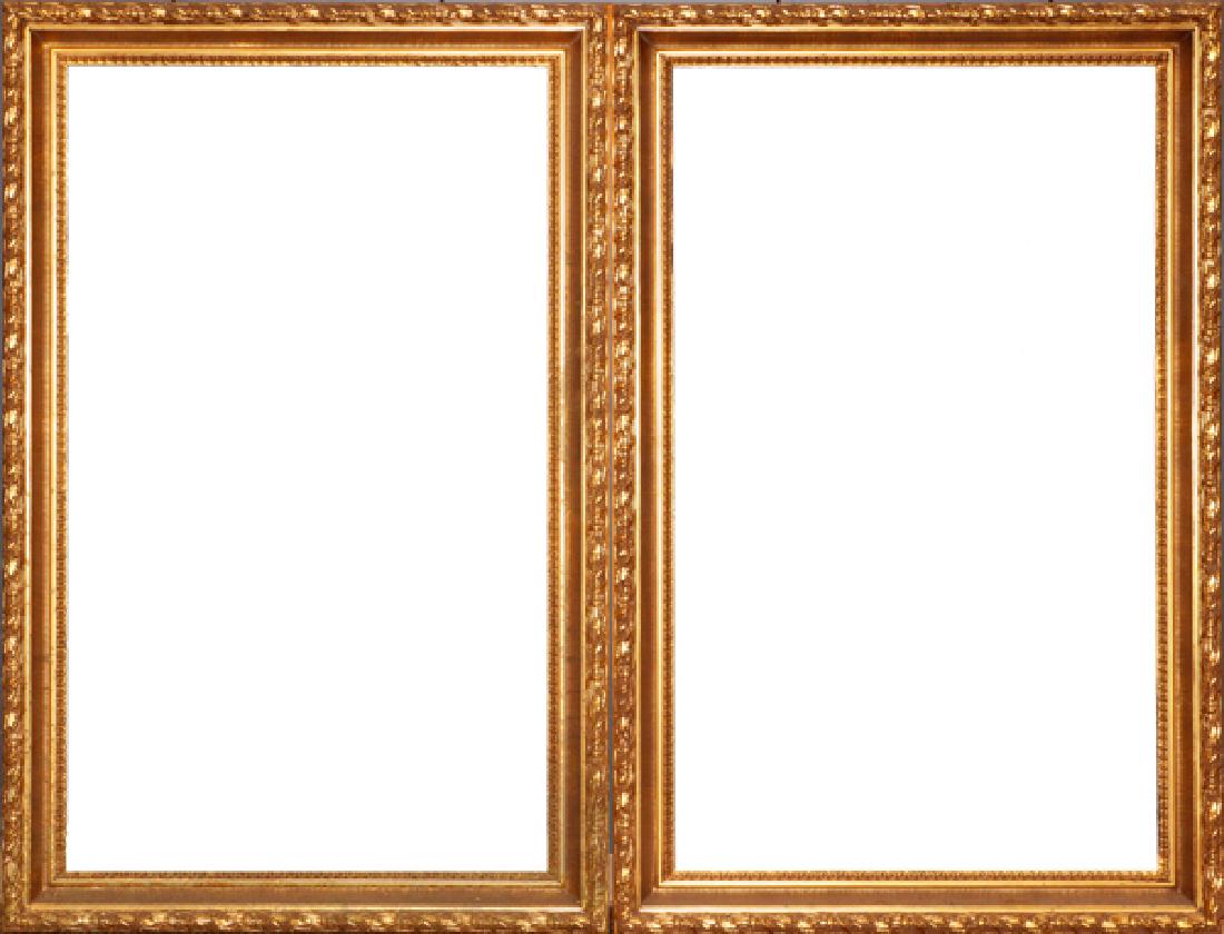 GILT CARVED WOOD LARGE PICTURE FRAMES 2: GILT CARVED WOOD LARGE PICTURE FRAMES, 2, H 36", W 60":Modern.