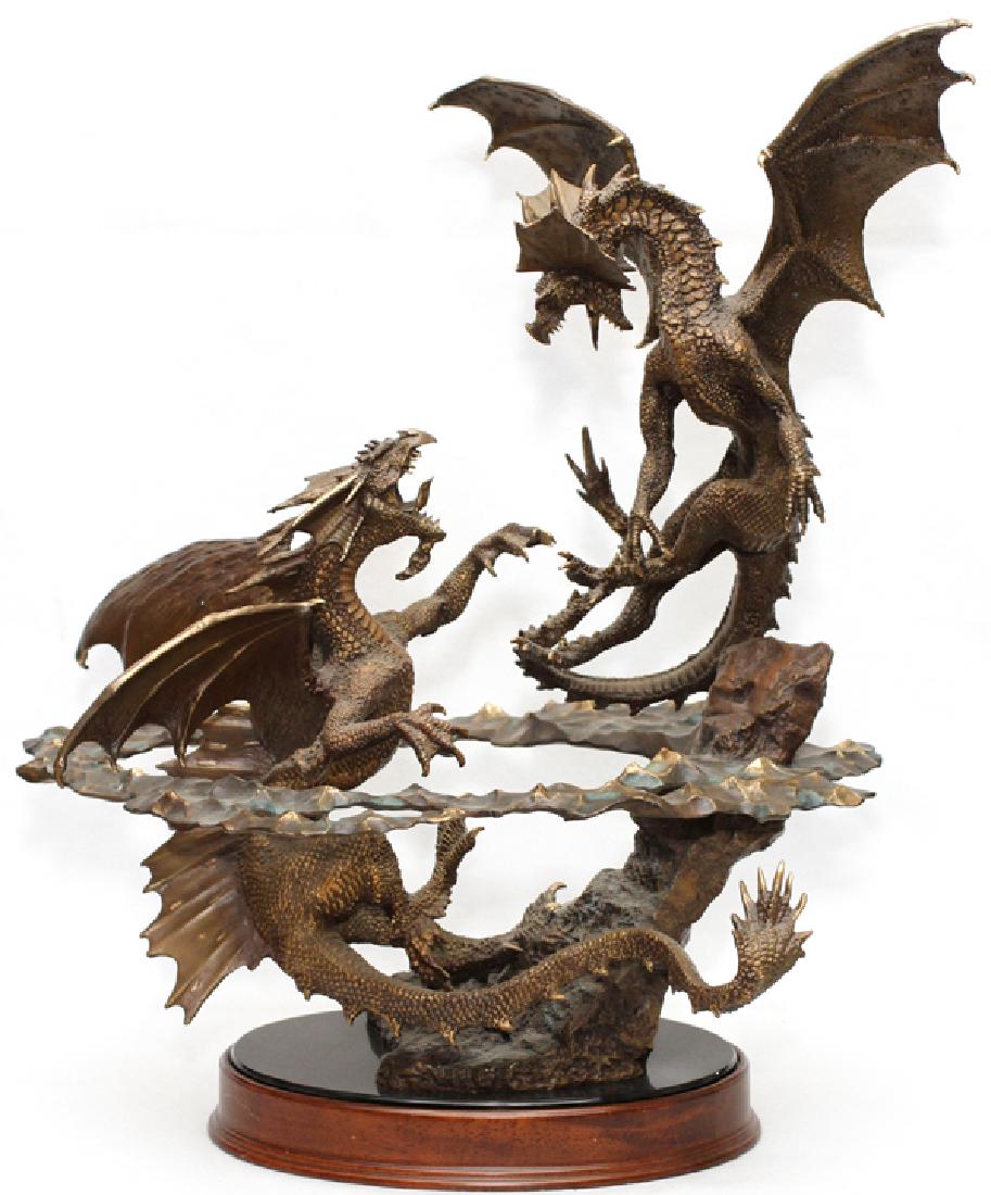 MICHAEL WHALEN SIGNED FRANKLIN MINT BRONZE DRAGON: MICHAEL WHALEN SIGNED, FRANKLIN MINT, BRONZE DRAGON SCULPTURE, H 19", W 16":By the Franklin Mint, a bronze dragon sculpture, #111/2000 marked at the side and signed: "Michael Whalen".