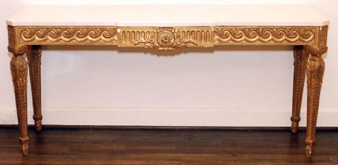 NEOCLASSICAL STYLE MARBLE TOP GILT CONSOLE TABLE (1 of 3)