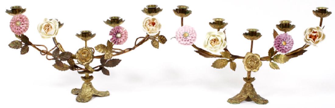 FRENCH FIVE LIGHT BRONZE AND PORCELAIN CANDELABRA (1 of 2)