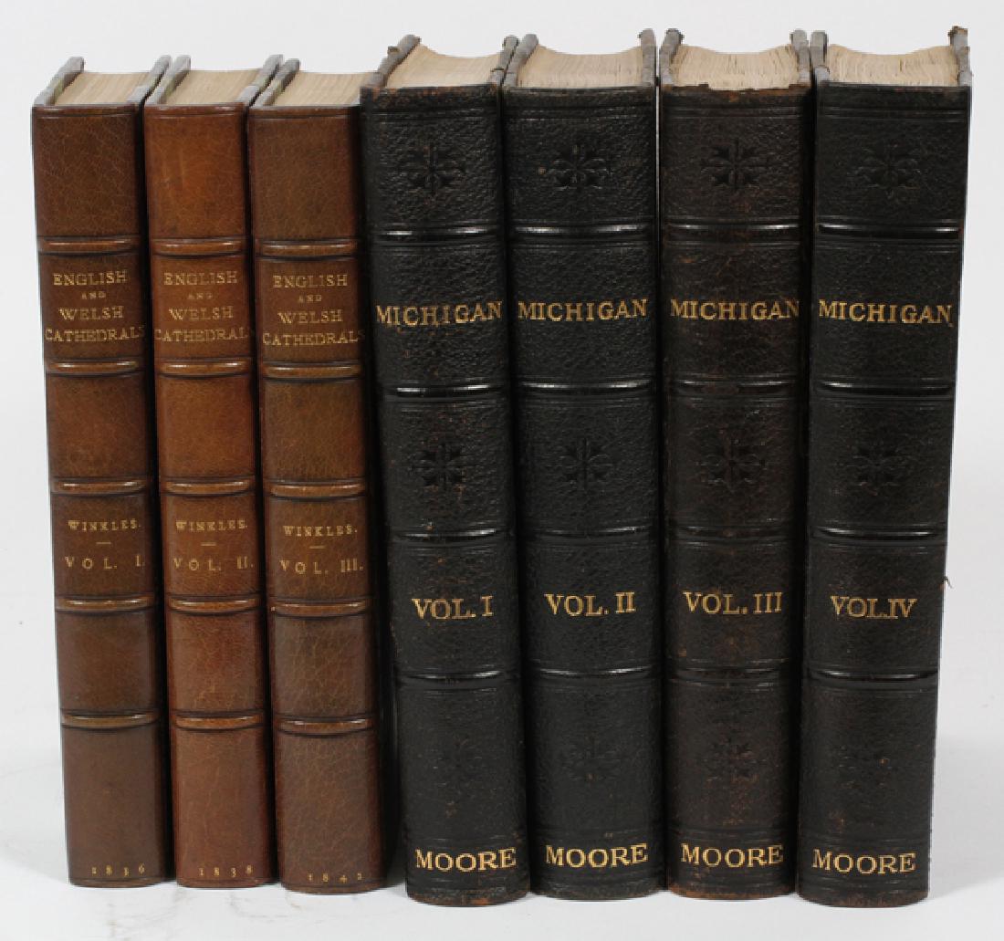 MOORE WINKLES HARD BOUND LEATHER VOLUME SETS: MOORE, WINKLES, HARD BOUND, LEATHER VOLUME SETS (2), 1836 & 1915, CHURCHES OF ENGLAND & WALES, HISTORY OF MICHIGAN:Two 1st Edition sets including: Charles Moore, "History Of Michigan" Illustrated, Vol