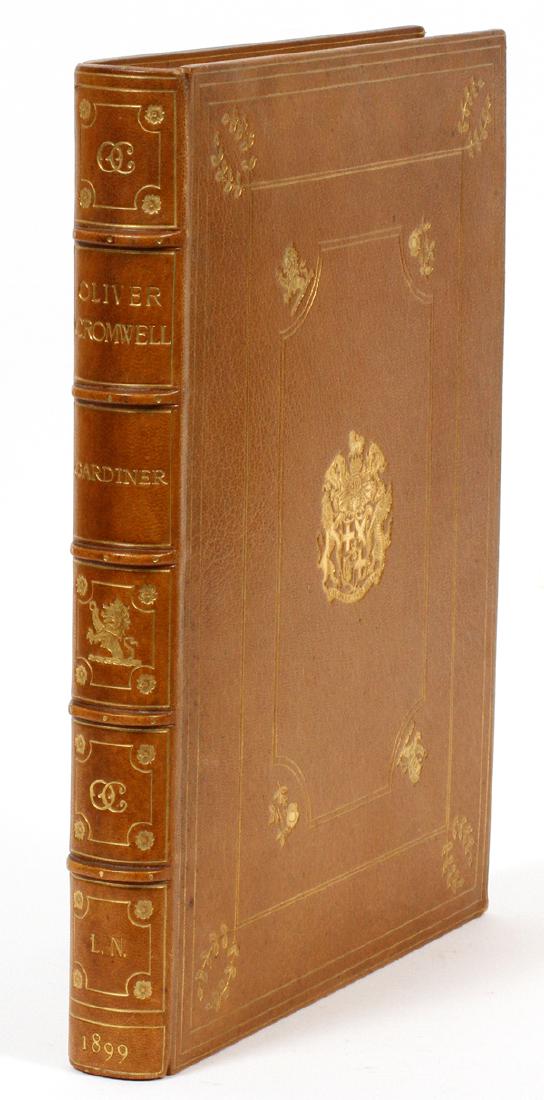 SAMUEL RAWSON GARDINER LEATHER BOUND VOLUME: SAMUEL RAWSON GARDINER, LEATHER BOUND VOLUME, LIMITED EDITION, 1OF 1476 1899, H 13", W 10 1/4", "OLIVER CROMWELL":Samuel Rawson Gardiner, volume of "Oliver Cromwell", limited edition 1 of 1476 inscrib