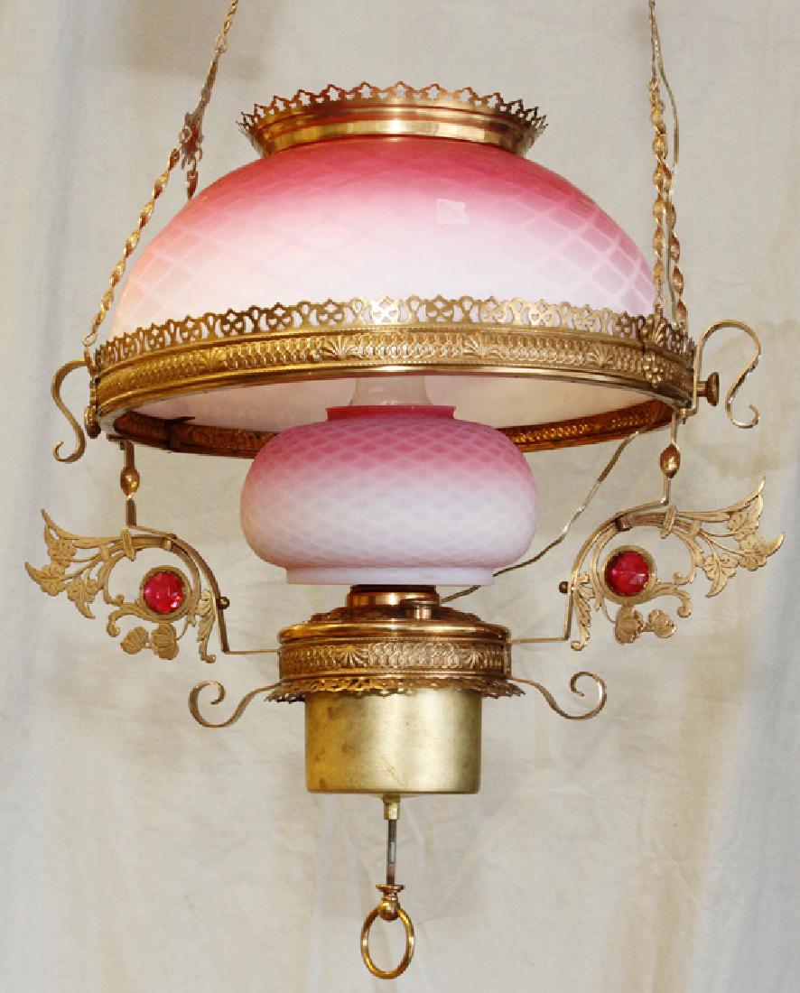 WEBB SATIN GLASS HANGING PARLOR LAMP 19TH.C. (1 of 2)
