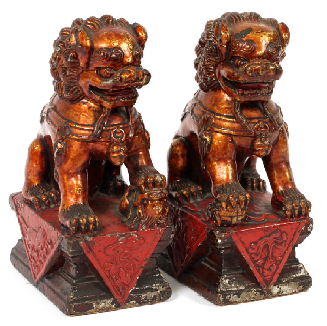 CHINESE LACQUER FOO DOG BOOKENDS PAIR (1 of 2)