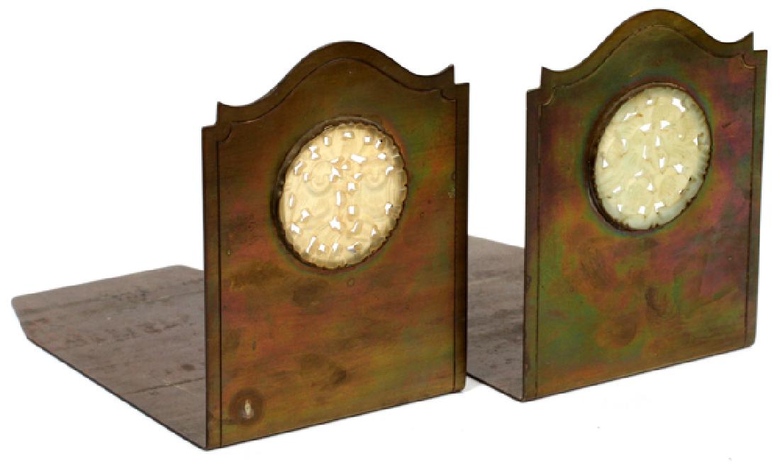 POTTER STUDIO WHITE JADE AND BRASS BOOKENDS C.1900 (1 of 2)
