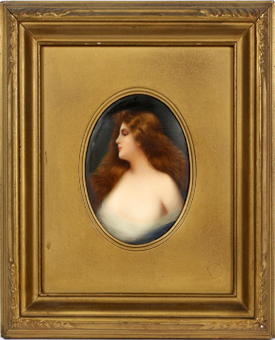WAGNER SIGNED PAINTING ON PORCELAIN: WAGNER SIGNED PAINTING ON PORCELAIN, H 5", W 3 3/4", ODALISQUE:Signed Wagner. Frame size 11" x 10".