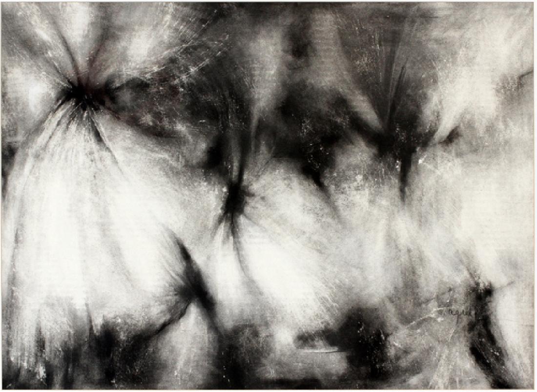 MARIAN RUTH AGREE CHARCOAL: MARIAN RUTH AGREE (AMERICAN 1922-2015), CHARCOAL, H 19", W 26", "WHIRL":Signed middle right. Framed and matted under glass.