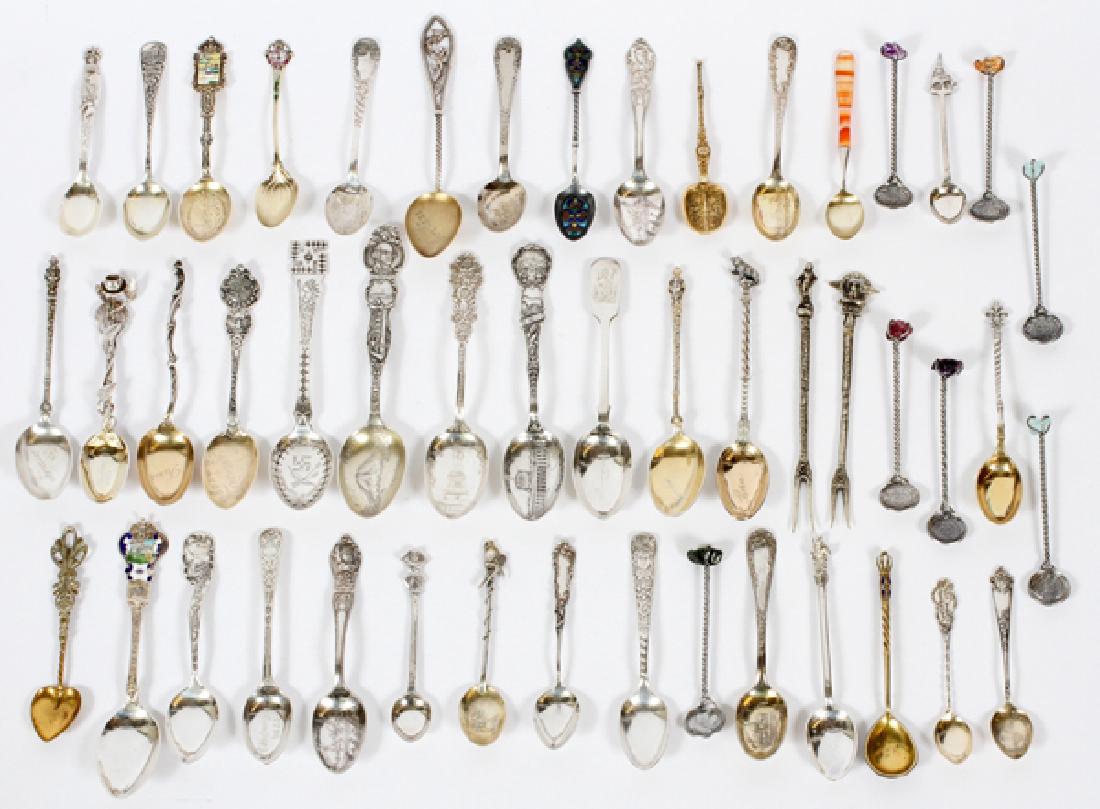 STERLING AND SILVER PLATE SOUVENIR SPOONS 46 PIECES (1 of 2)