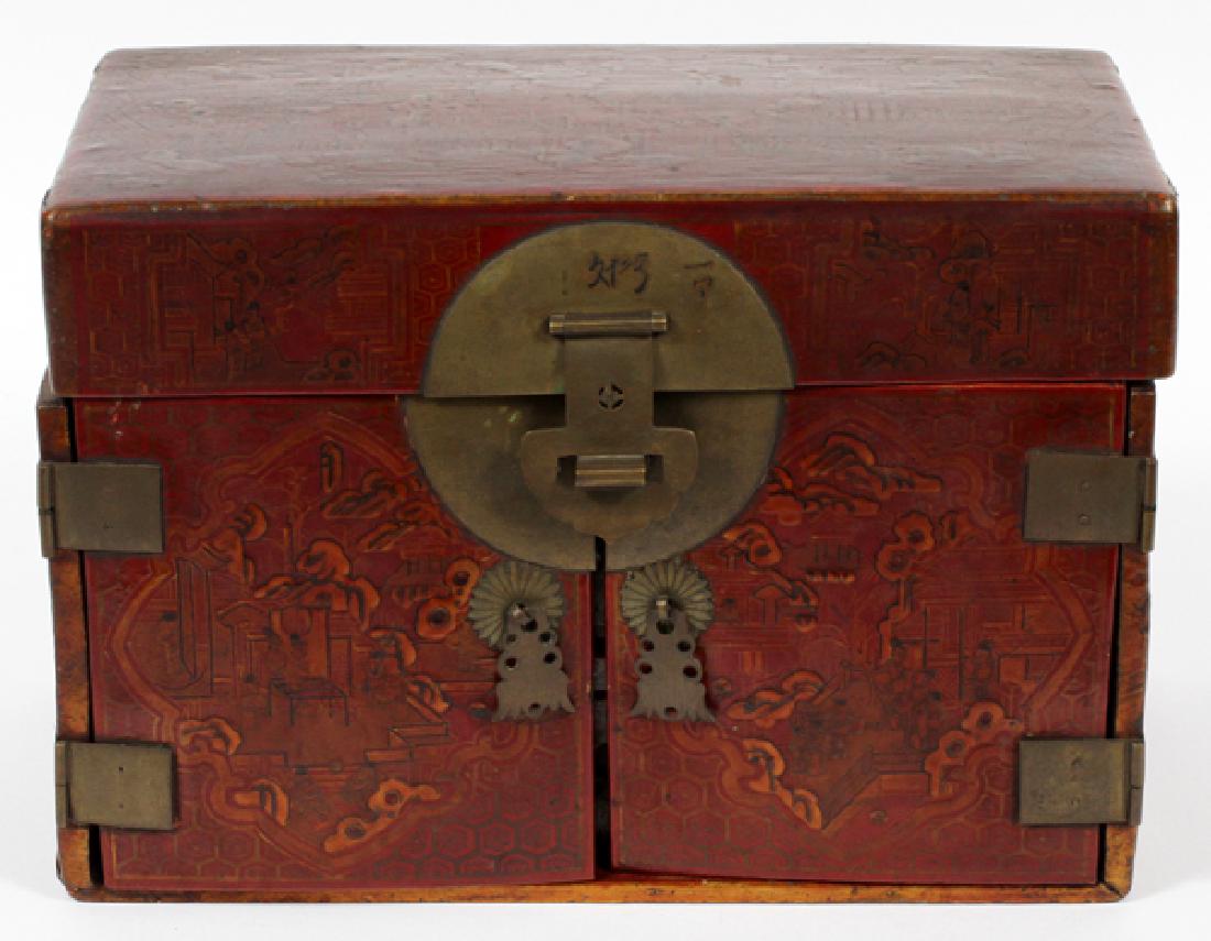CHINESE LACQUERED LEATHER BOX LATE 19TH-EARLY 20TH (1 of 5)
