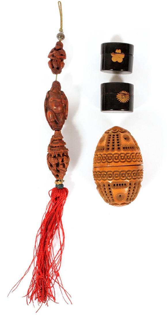 JAPANESE LACQUERED BOXES NUT SHELLS AND POMANDER (1 of 2)