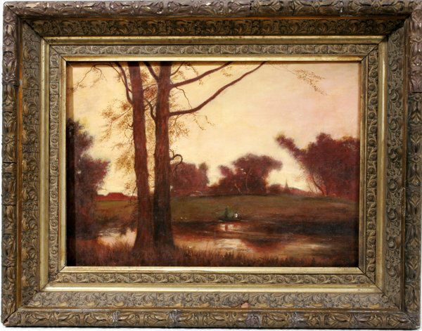 GEORGE INNESS OIL ON CANVAS 10" X14" LANDSCAPE: GEORGE INNESS (AMERICAN 1825-1894), OIL ON CANVAS, 10" X14", LANDSCAPE:Signed, "G. Inness" lower left. Framed.