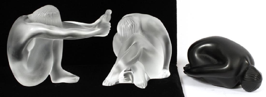 LALIQUE FROSTED CLEAR AND BLACK GLASS FIGURES THREE (1 of 3)