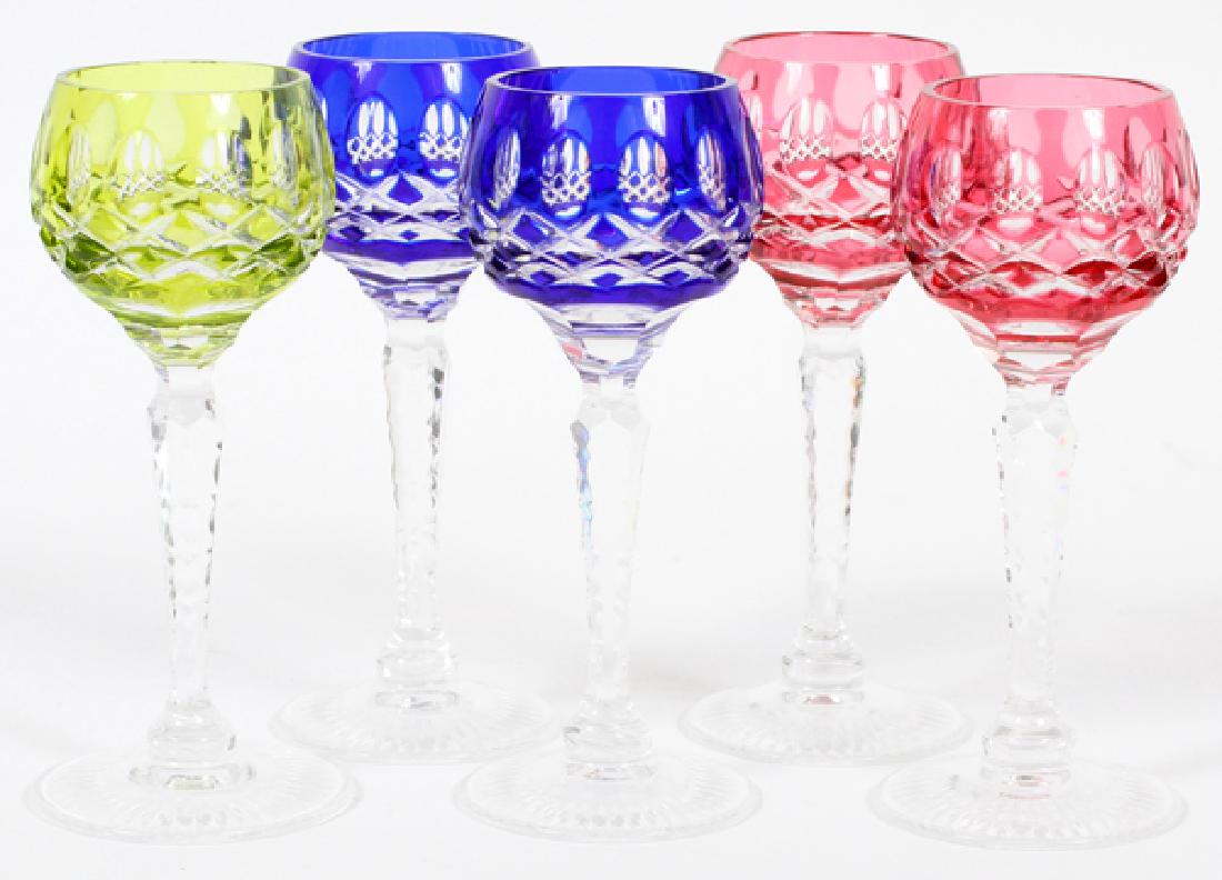 CZECHOSLOVAKIAN CUT GLASS CORDIALS SET OF FIVE (1 of 2)