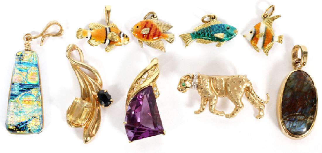 4 FISH CHARMS 4 LAVALIERSLEPORD SLIDE GOLD PENDANTS (1 of 2)