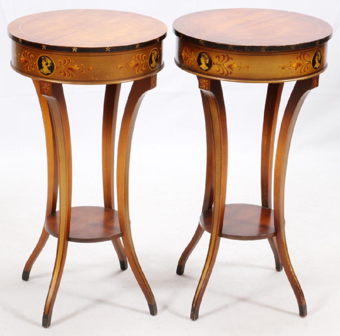 SATINWOOD ROUND END TABLES PAIR BY IMPERIAL (1 of 5)