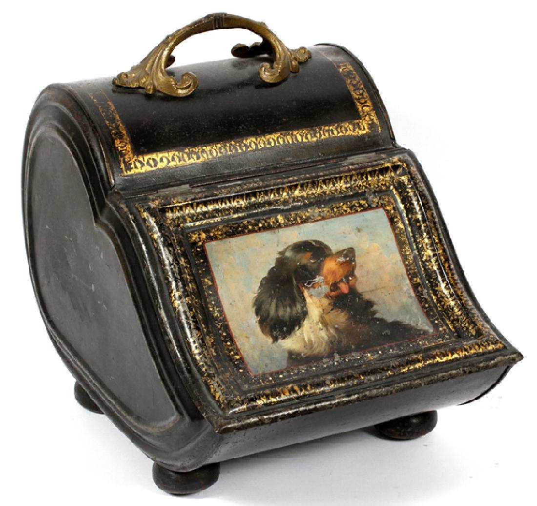 19TH.C. ENGLISH TOLE COAL SCUTTLE (1 of 6)