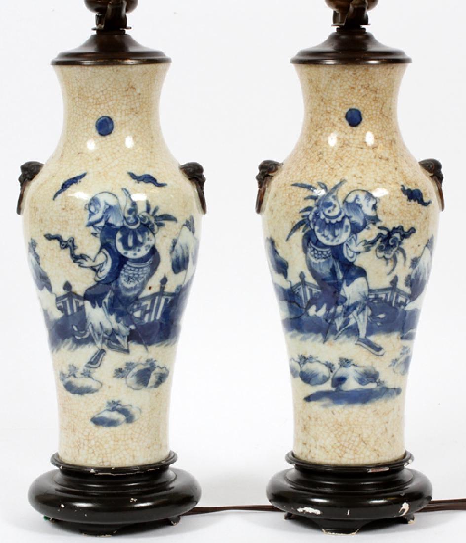 CHINESE BEIGE CRACKLE VASES NOW LAMPS PAIR (1 of 3)