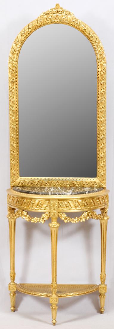 LOUIS XVI STYLE GILT CONSOLE & BEVELED MIRROR (1 of 4)