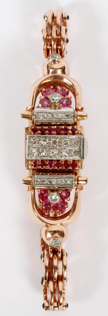 CRAWFORD 14KT ROSE GOLD RUBY AND DIAMOND WATCH (1 of 3)