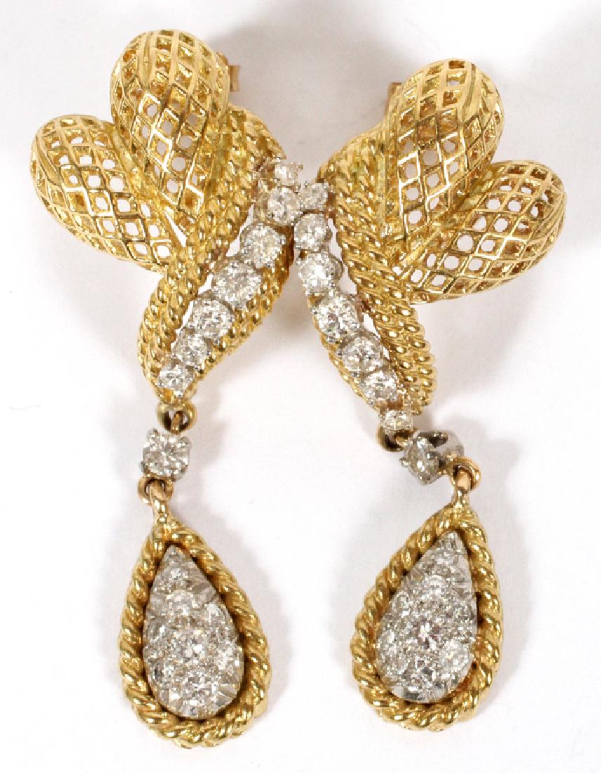 14KT YELLOW GOLD AND DIAMOND DROP EARRINGS PAIR (1 of 3)