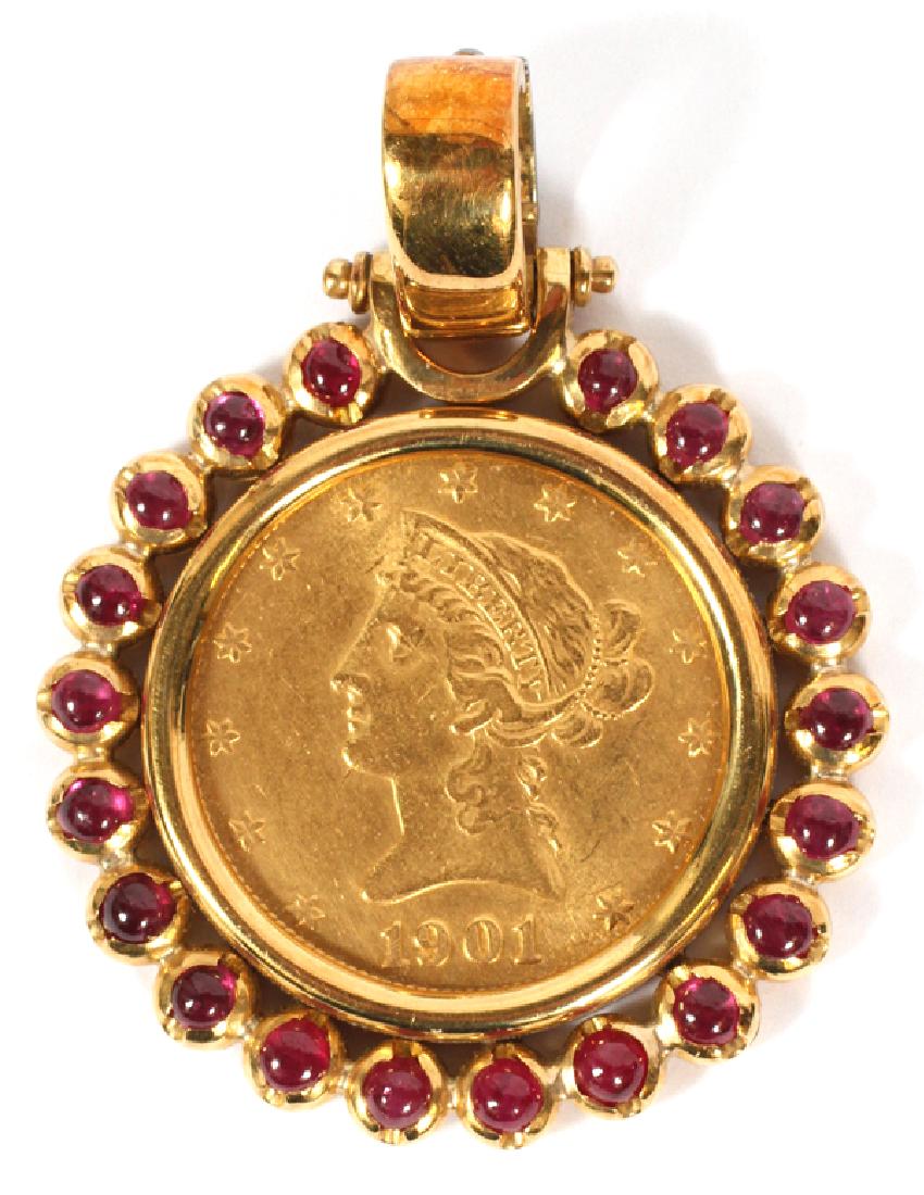 YELLOW GOLD PENDANT-ENHANCER OF 1901 US $10 COIN (1 of 2)