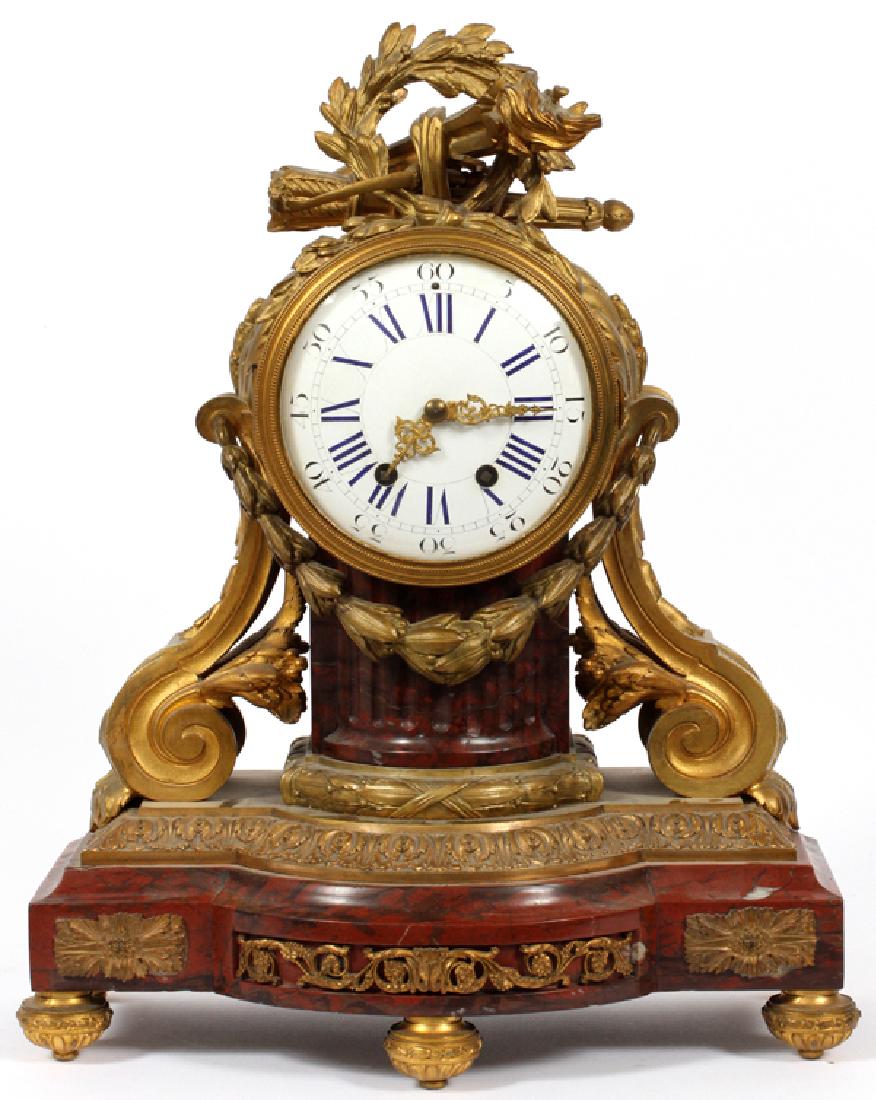 FRENCH D'ORE BRONZE & MARBLE MANTLE CLOCK 19TH C. (1 of 4)