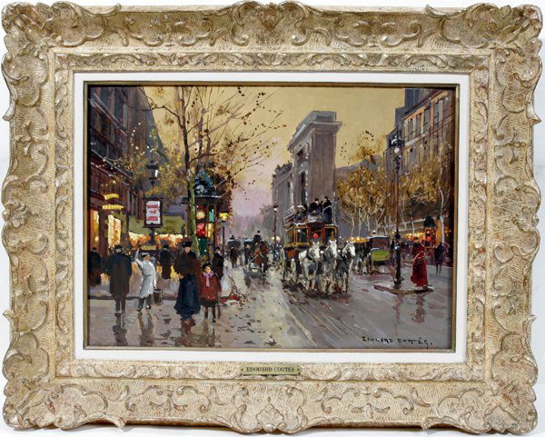 EDOUARD CORTÈS OIL ON CANVAS, "VUE DE PARIS": EDOUARD CORTÈS (FRENCH 1882 - 1969), OIL ON CANVAS, 13" X 18", "VUE DE PARIS":Signed lower right; framed with artist name engraved on plate about lower frame. An Artist most famous for his Paris stre