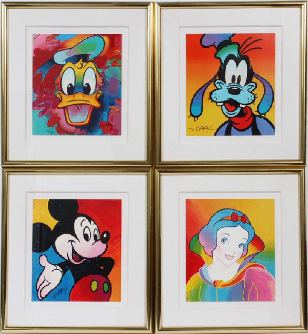 PETER MAX SILKSCREENS 4: PETER MAX (AMERICAN, B. 1937), SILKSCREENS, 4, IMAGE AND PAPER: H 16", W 14", "DISNEY SUITE":"Mickey Mouse", "Donald Duck", "Goofy" and "Snow White"; Peter Max 1995 and Soma chop marks; all are indivi