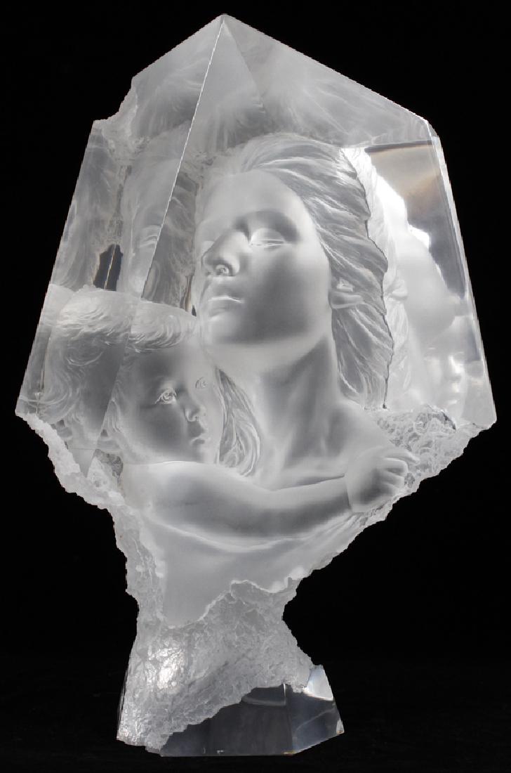 MICHAEL WILKINSON ACRYLIC SCULPTURE 1996: MICHAEL WILKINSON (AMERICAN, 20TH/21ST C.), ACRYLIC SCULPTURE, 1996, H 21", "HAVEN II: MORNING LIGHT":Depicting a mother and child. Numbered 362/500. Hand signed and dated 1996.