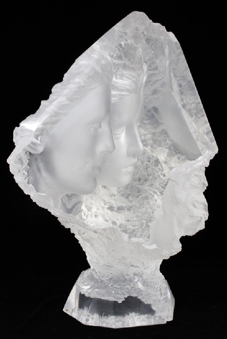 MICHAEL WILKINSON ACRYLIC SCULPTURE 1997: MICHAEL WILKINSON (AMERICAN, 20TH/21ST C.), ACRYLIC SCULPTURE, 1997, H 20", "HAVEN III: COVENANT":Depicting a father, mother, and child. Numbered 362/500. Hand signed and dated 1997 on the underside.