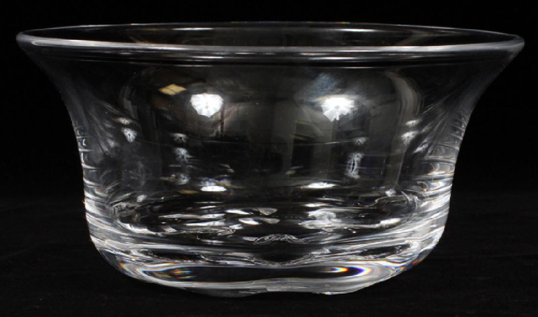 ORREFORS CRYSTAL BOWL: ORREFORS, CRYSTAL BOWL, H 3 1/2", DIA 7 3/4":An Orrefors crystal bowl with thumb print depressions on the underside of base and signed "Orrefors 1598-121".