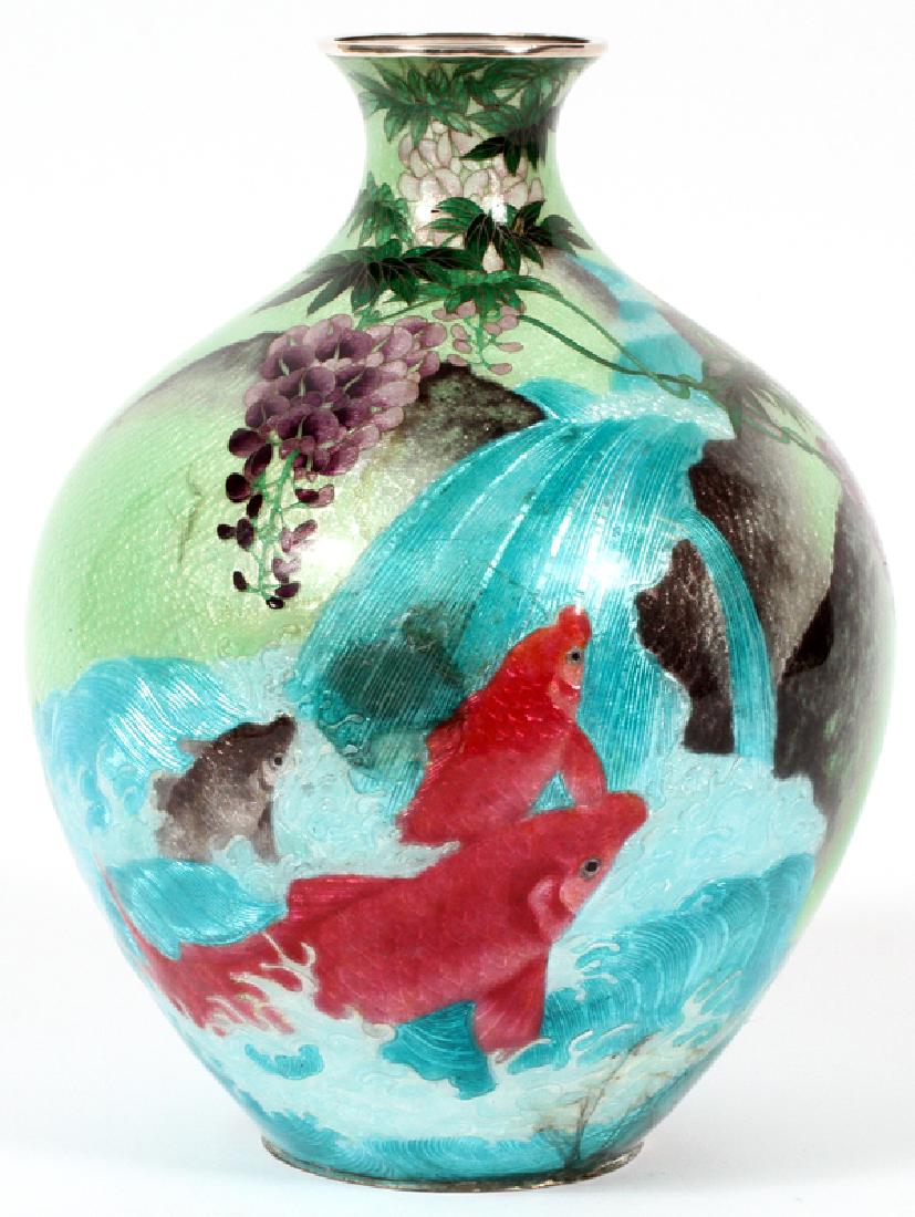 JAPANESE BASSE-TAILLE CLOISONNE ON SILVER VASE (1 of 3)