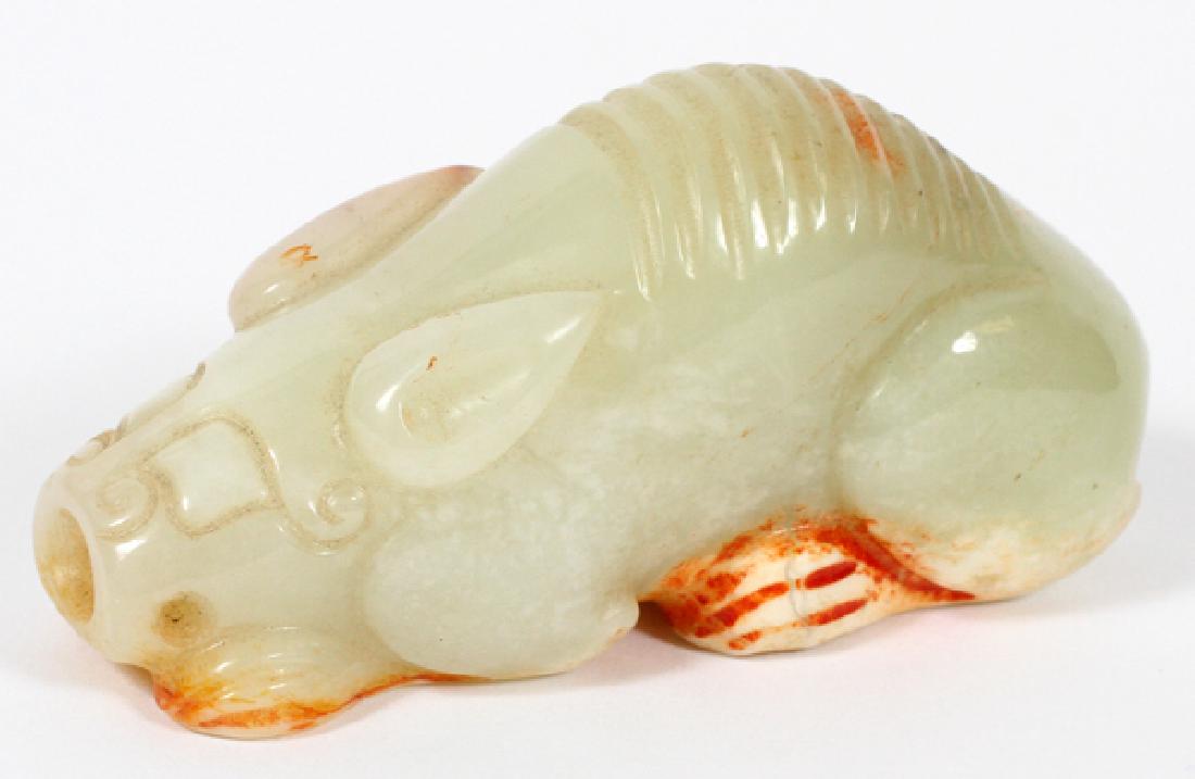 CHINESE RECLINING JADE PIG: CHINESE RECLINING JADE PIG H 2" W 1 1/2" L 3 1/2":soft green tones