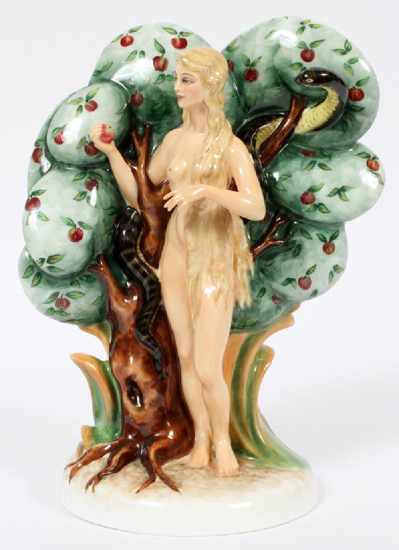 ROYAL DOULTON LES FEMMES FATALES PORCELAIN FIGURINE: ROYAL DOULTON LES FEMMES FATALES PORCELAIN FIGURINE, H 9 1/2", W 7", EVE:The figurine, Eve, HN2466. Together with original box and certificate.