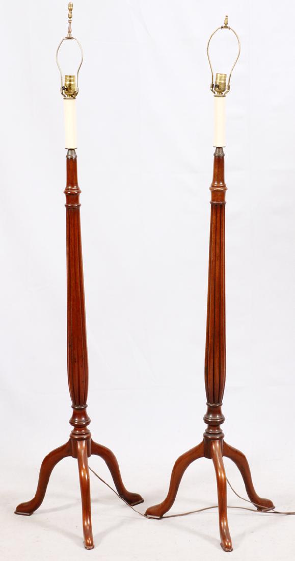 SHERATON STYLE MAHOGANY FLOOR LAMPS PAIR (1 of 2)