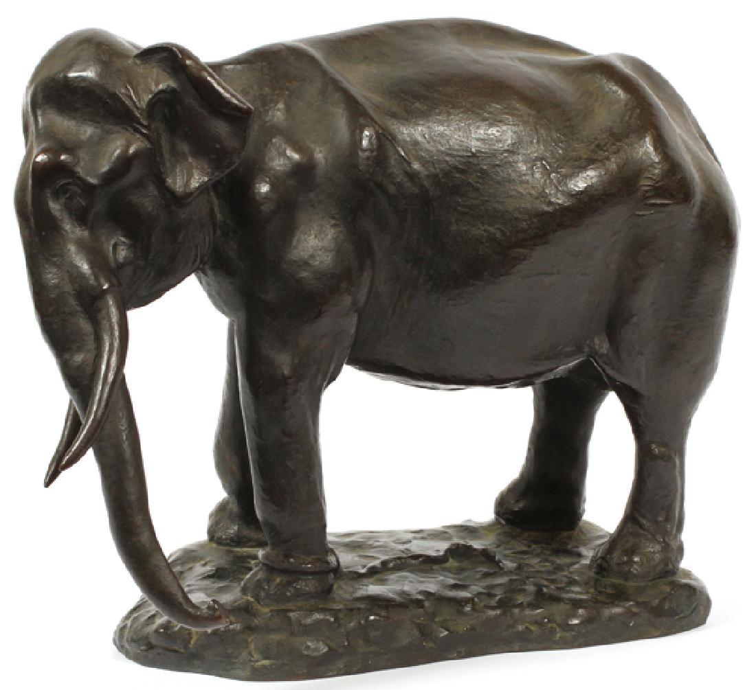 ANNA VAUGHN HYATTBRONZE SCULPTURE: ANNA VAUGHN HYATT (USA 1876-73), BRONZE SCULPTURE H 11", L 14", ELEPHANT WITH TETHER:Signed Anna V. Hyatt, later Anna Vaughn Hyatt Huntington.