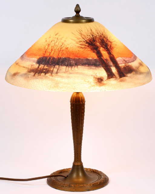 Jefferson Signed Reverse Painted Two Light Lamp