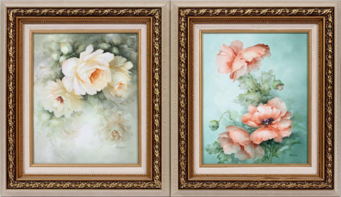 L. BREWER HAND PAINTED PORCELAIN FLORAL PLAQUES C. (1 of 4)
