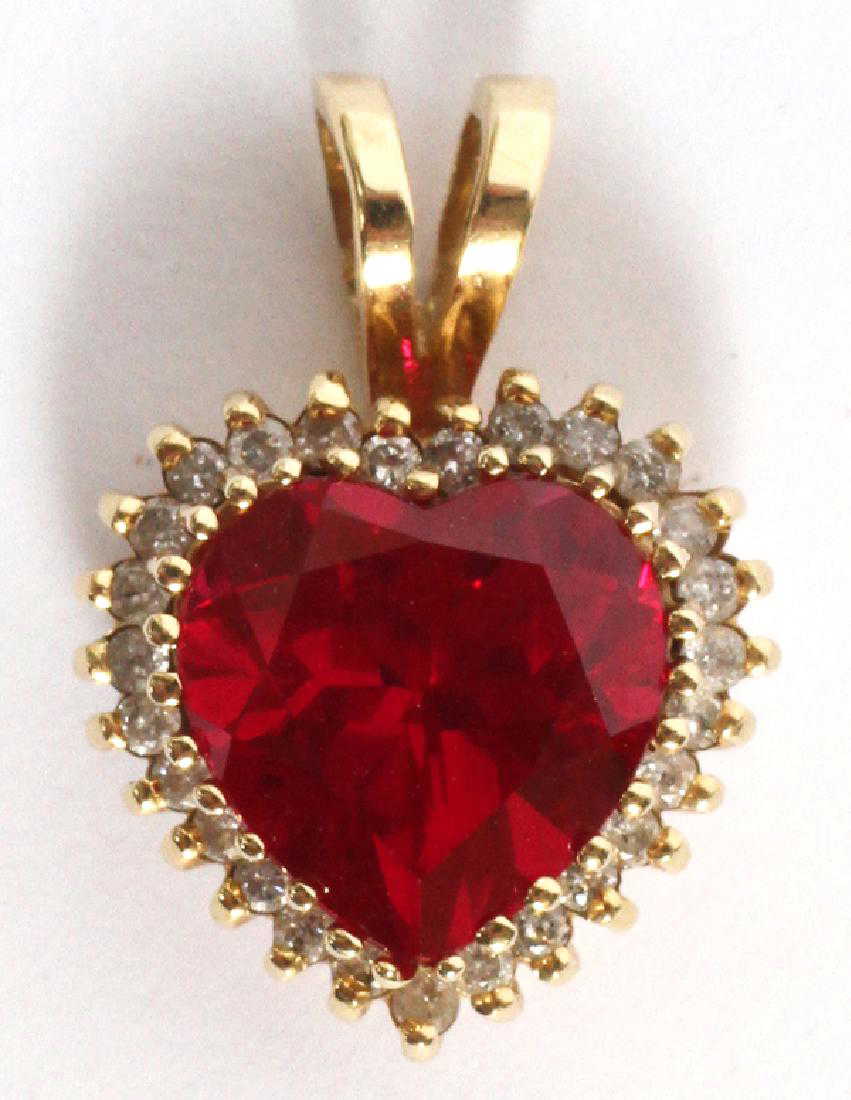 14KT YELLOW GOLD DIAMOND & HEART SHAPE RUBY PENDANT