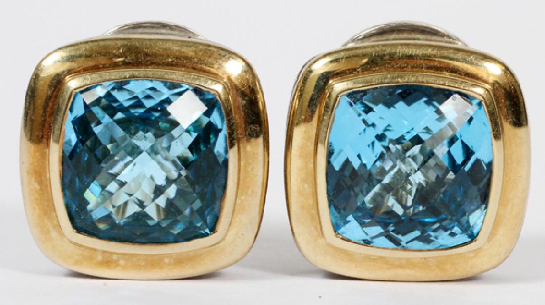 DAVID YURMAN BLUE TOPAZ GOLD & STERLING EARRINGS (1 of 2)