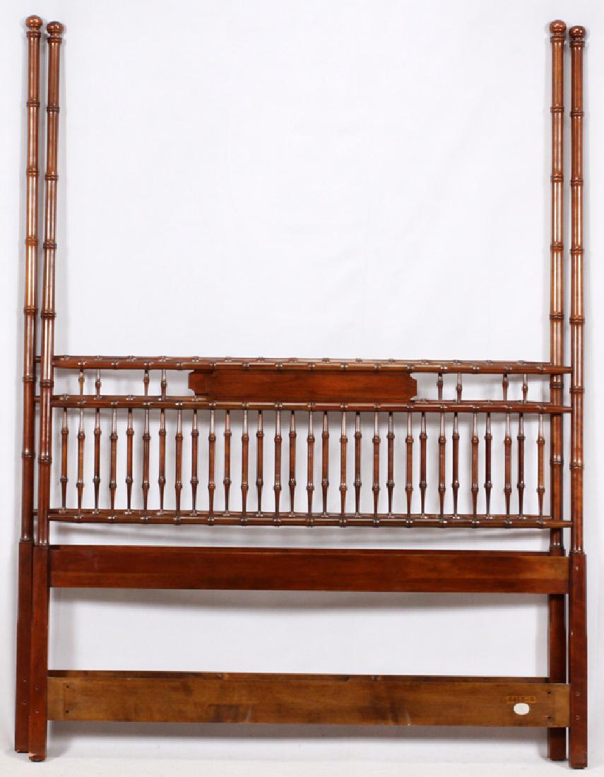 BAKER BAMBOO STYLE FOUR POSTER BED FRAME: BAKER BAMBOO STYLE FOUR POSTER BED FRAME, H 48", W 32", D 59":A single bed frame having bamboo style supports and rungs; labeled at the base of each.