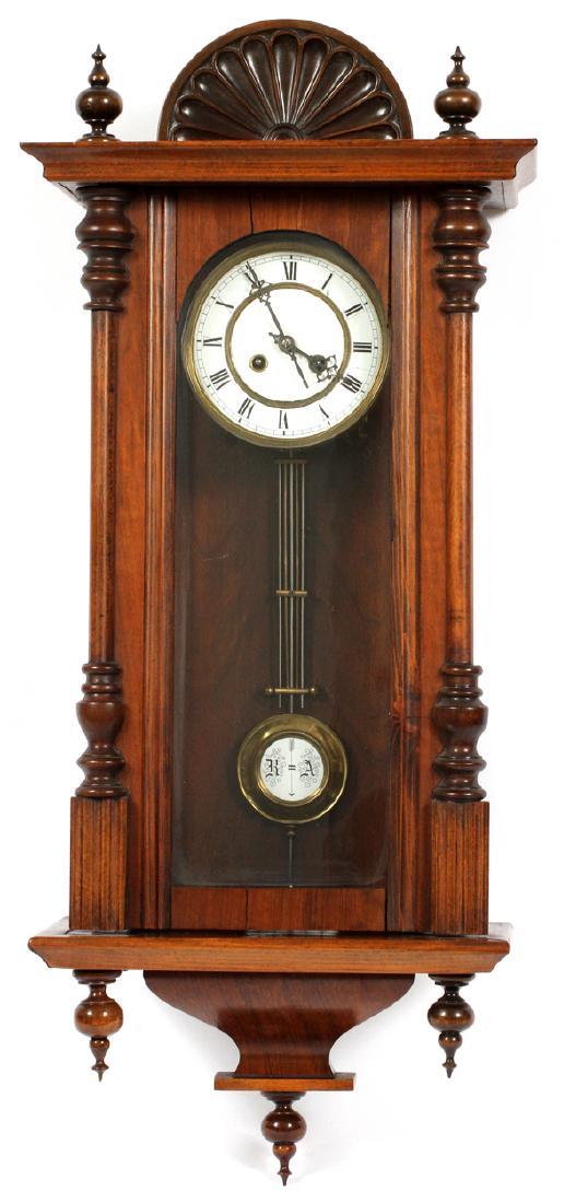 GERMAN WALNUT HANGING WALL CLOCK 19TH C. (1 of 3)