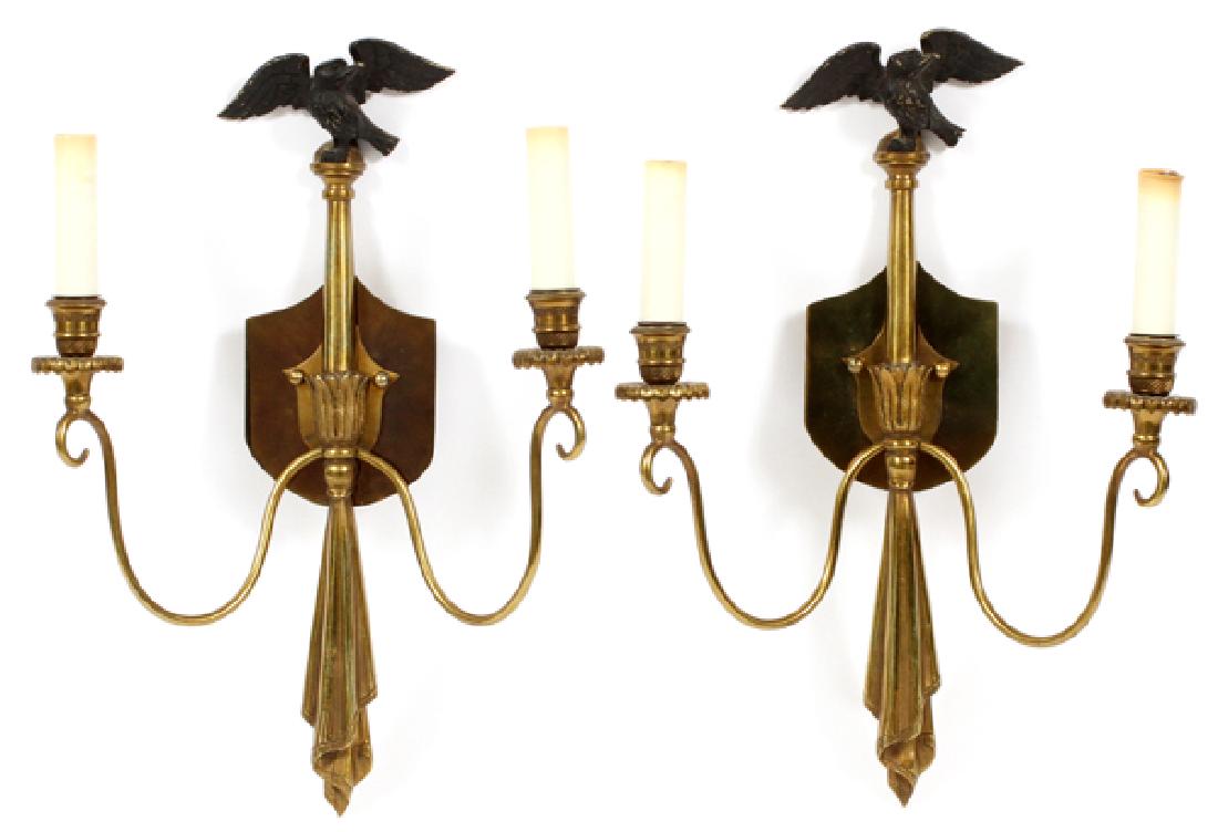 REGENCY STYLE BRASS TWO LIGHT SCONCES 4 PIECES (1 of 3)