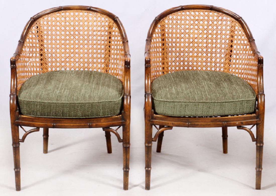 CANED BACK & SEAT BAMBOO STYLE WALNUT CLUB CHAIRS (1 of 2)