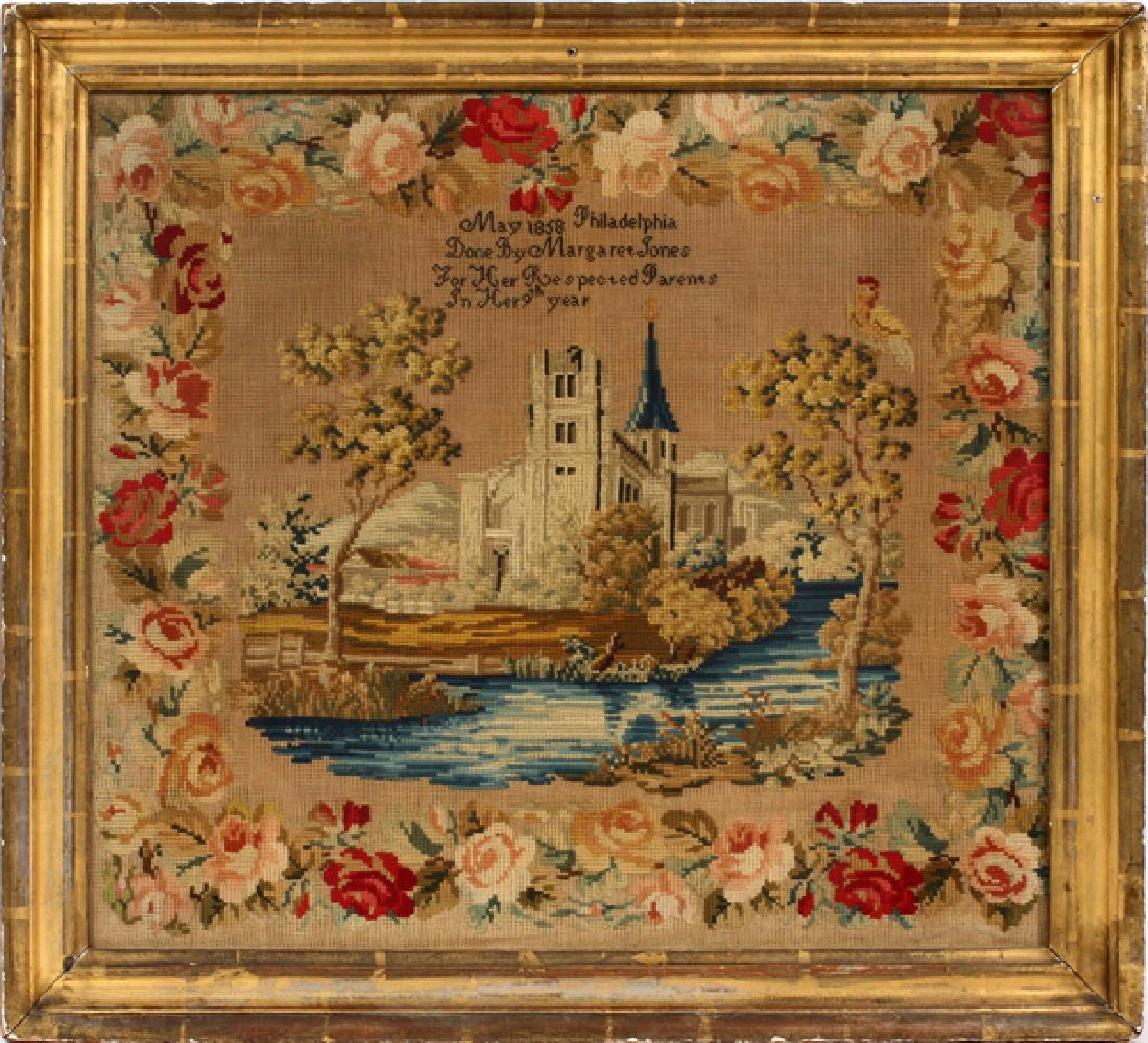 MARGARET JONES AMERICAN NEEDLEWORK SAMPLER 1858 (1 of 3)