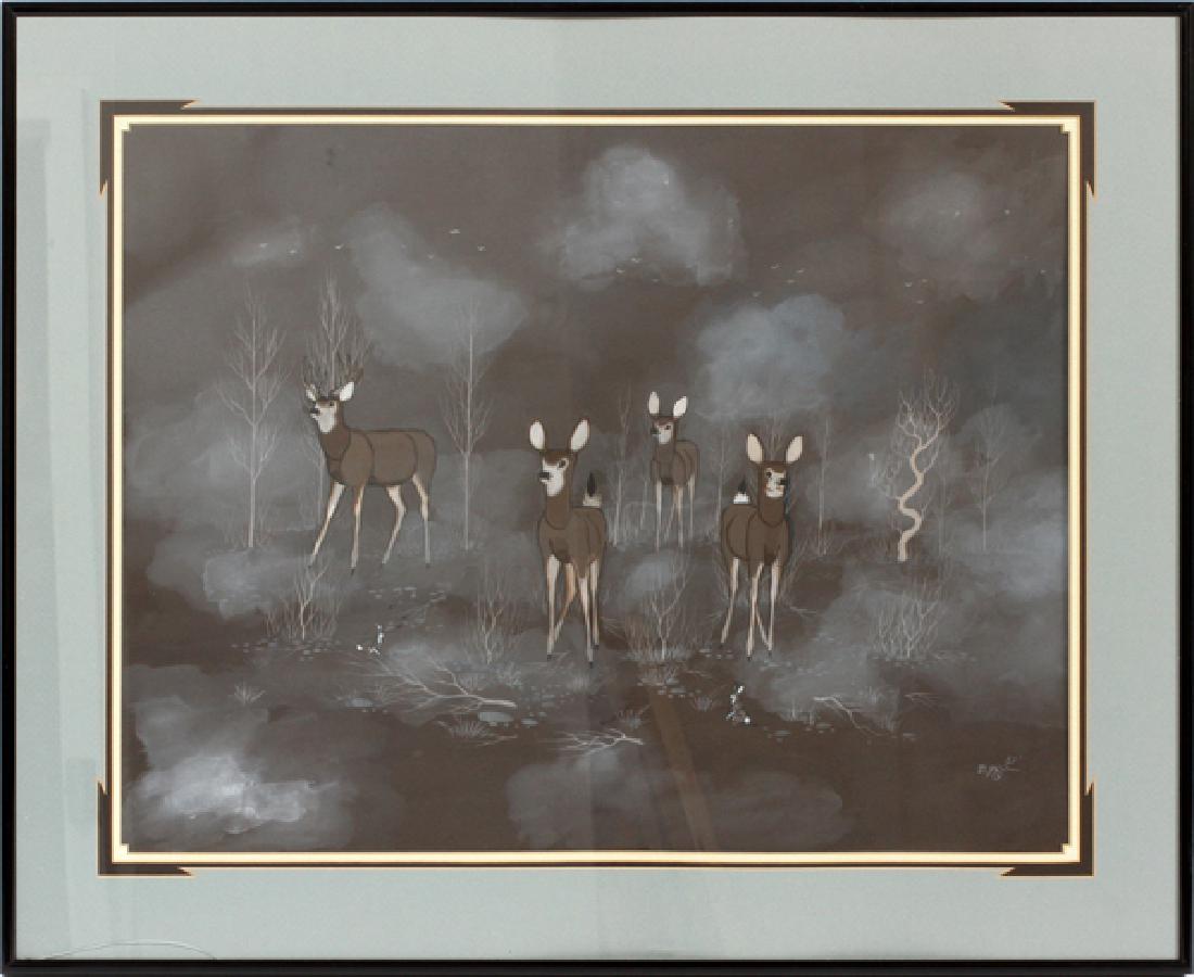 BEATIEN YAZZ PUEBLO WATERCOLOR DEER AT NIGHT (1 of 4)