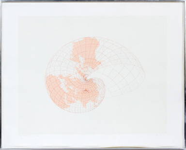 AGNES DENES COLOR LITHOGRAPH: AGNES DENES (AMERICAN/HUNGARIAN, 1938), COLOR LITHOGRAPH, H 24", W 20", "MAP PROJECTIONS - THE SNAIL":5/50; pencil signed, dated and titled; floated in the frame.