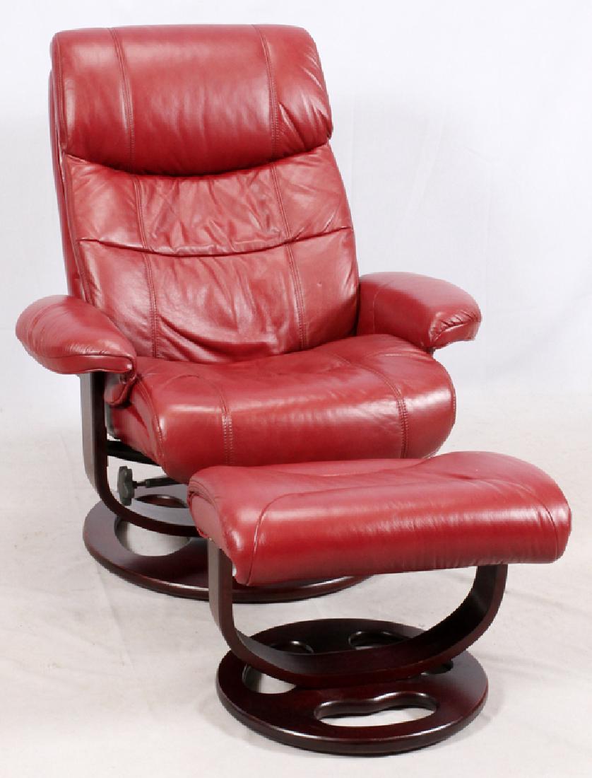 LANE FURNITURE LEATHER RECLINER & OTTOMAN