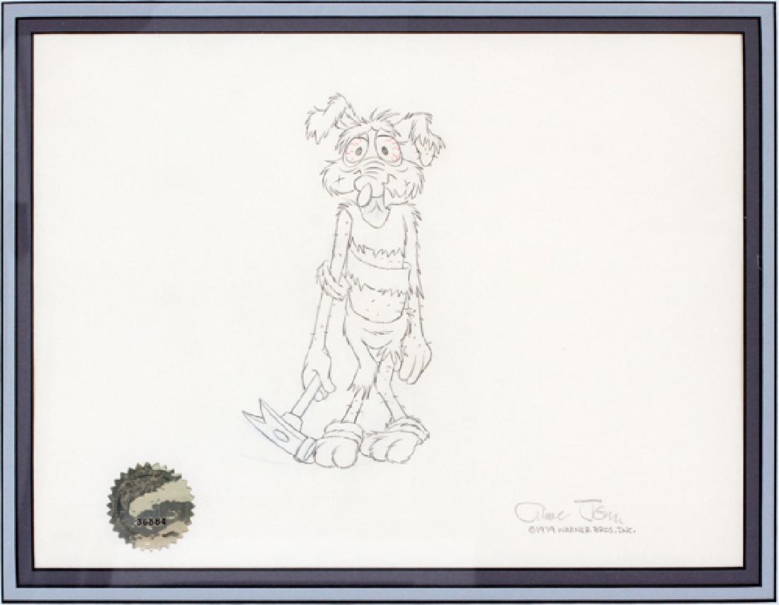 WARNER BROTHERS PRODUCTION DRAWING: WARNER BROTHERS, PRODUCTION DRAWING, H 9'', W 12'', WILE E. COYOTE:Original production drawing of Wile E. Coyote from "Freeze Frame", signed by Chuck Jones. Visible image: H 9'', W 12''. Frame size: H