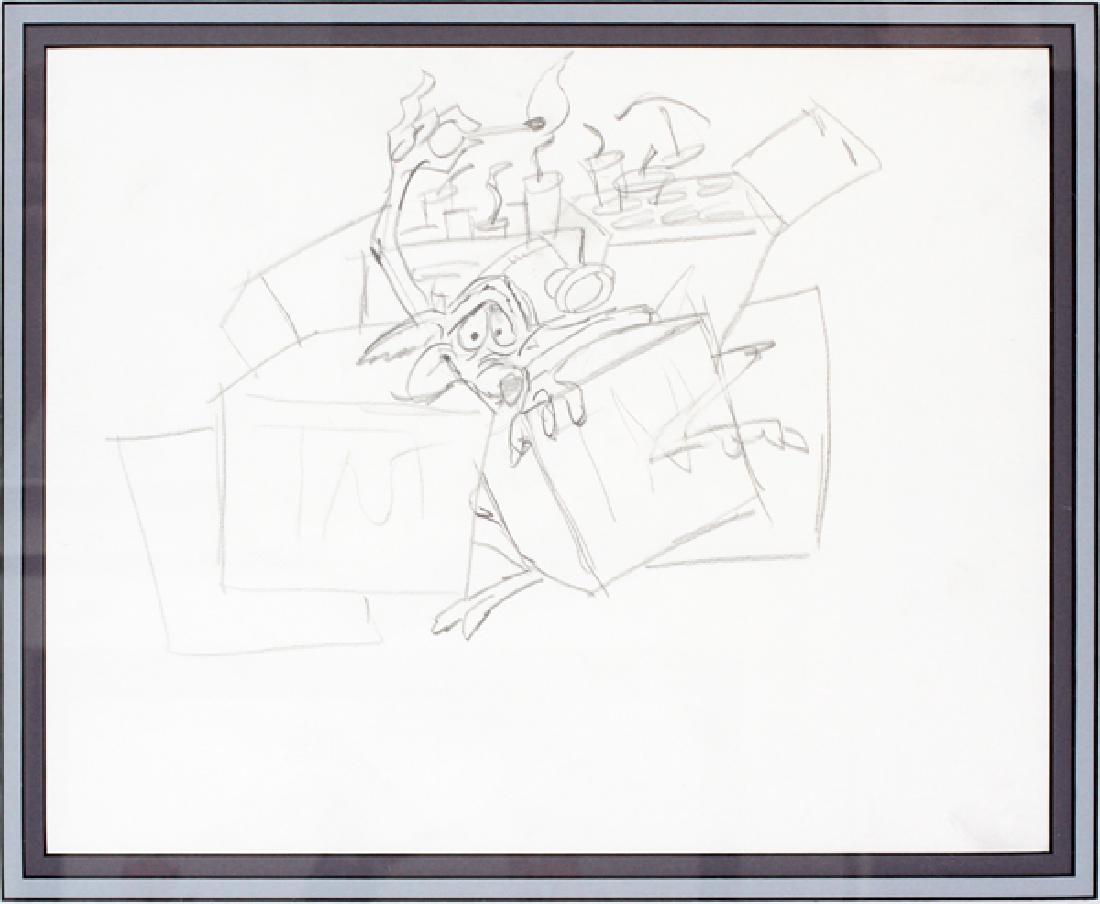 WARNER BROTHERS ANIMATION DRAWING: WARNER BROTHERS, ANIMATION DRAWING, H 10'', W 12'', "WILE E. COYOTE".:Drawing of Wile E. Coyote by Chuck Jones, used in the 1998 creation "Wile E. Coyote". Visible image: H 10'', W 12''. Frame size: H